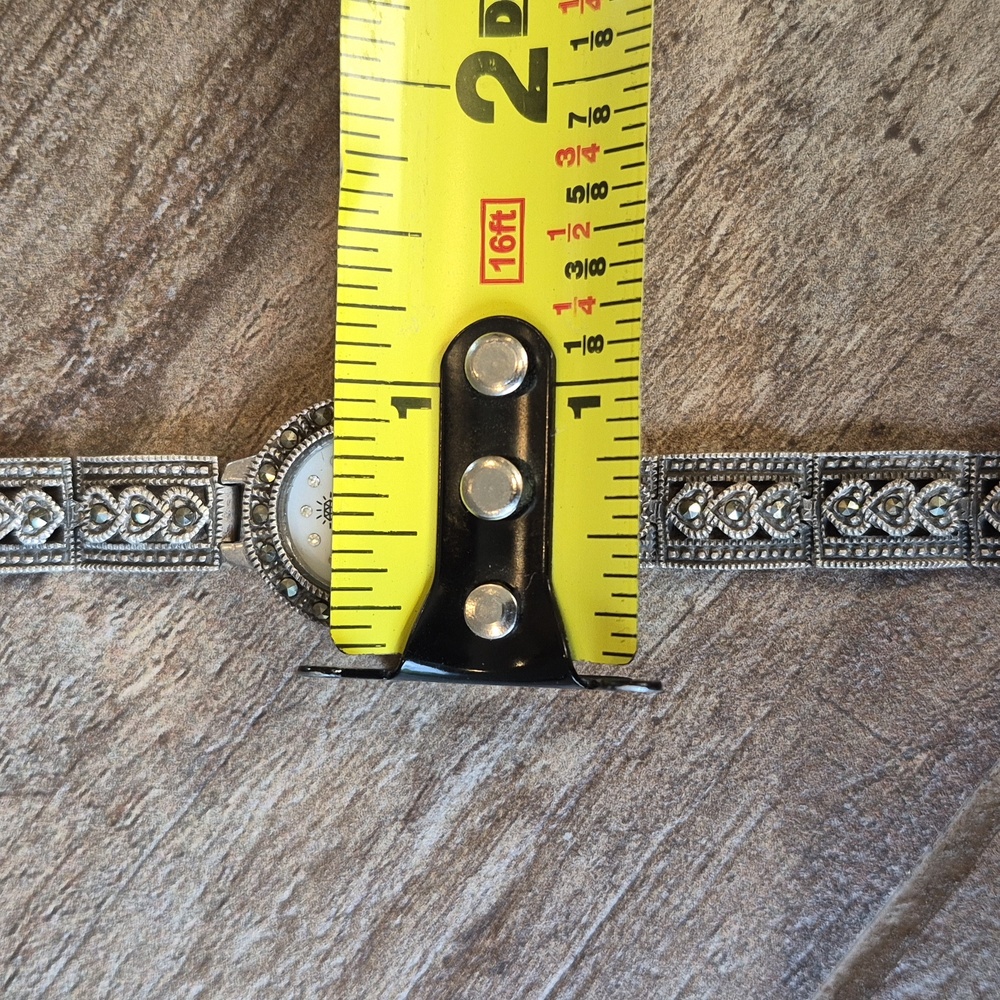Vintage 925 Marcasite Heart Detail Chain Link Round Face Watch New Battery - Picture 12 of 12